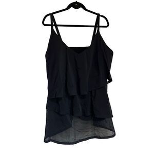 Swim by Cacique Womens Lightly Lined No Wire Tiered Tankini Top Black Size 32
